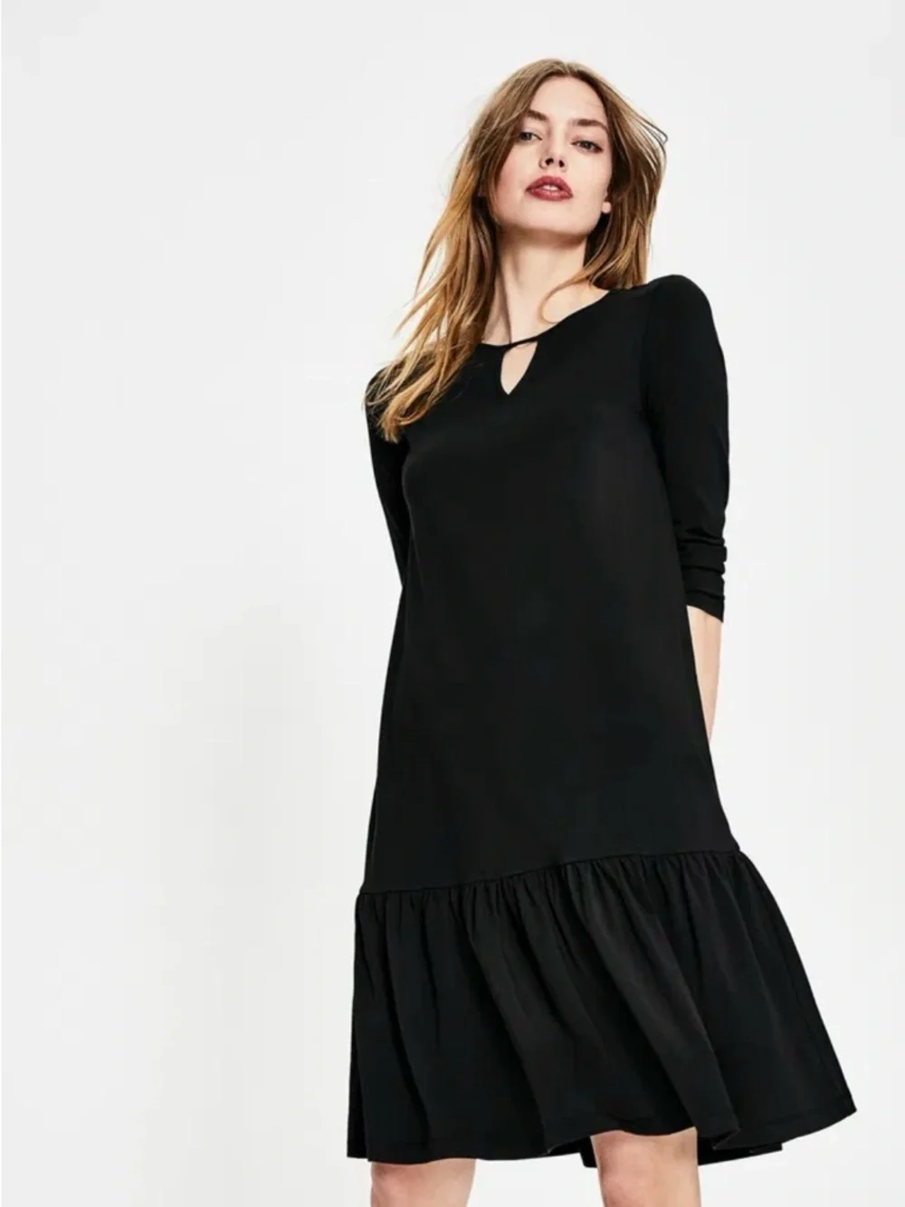 Boden Selena Jersey Knit 3/4 Sleeve Keyhole Shift Dress Black Size 2R NEW